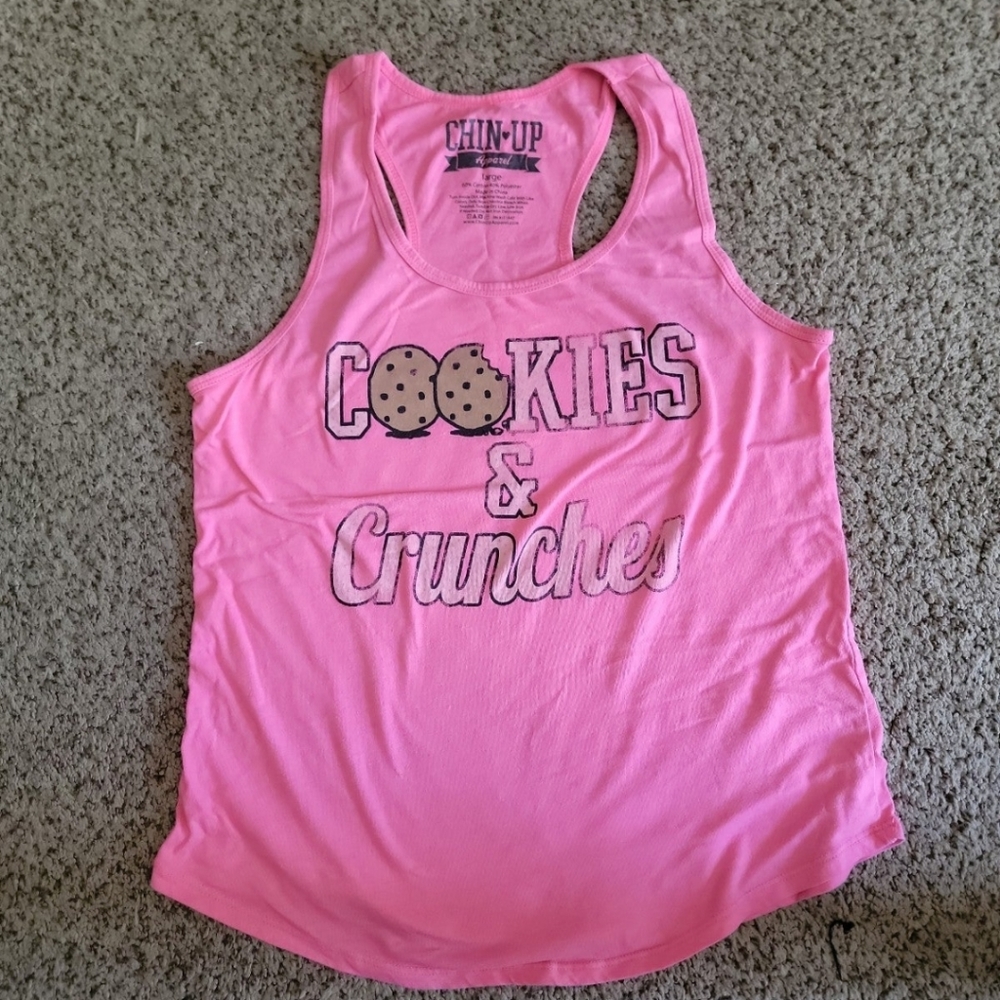 Cookies and crunches pink workout racer back tank top size large